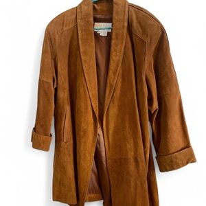 Roaman's Brown Leather Jacket with Oversized Fit and Notched Lapels